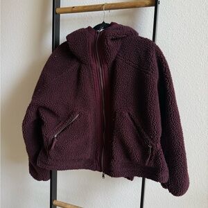 Free People Zip-Up Hooded Jacket in Deep Burgundy